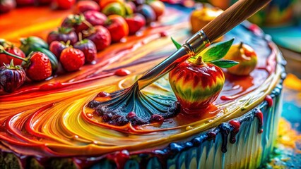 Fototapeta premium Exquisite Macro Photography of Oil Paint Cake with Vibrant Colors and Texture, Showcasing Artistic Details and Creative Presentation for Food and Art Enthusiasts