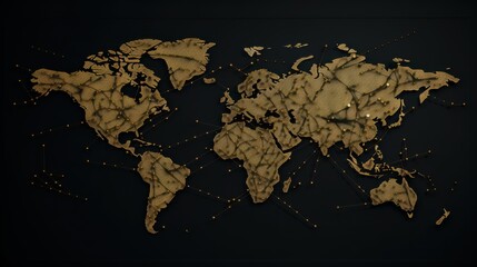 A world map glistens ominously with bullet motifs, reflecting a complex web of conflict and geopolitics on a dark background.