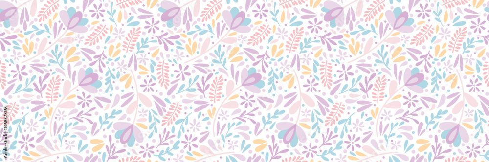 Poster cute floral banner, seamless vector repeat pattern, ditsy flower print colorful spring horizontal ba