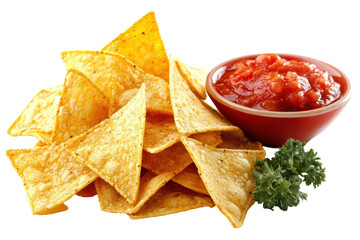 Delicious nacho chips served with spicy chili salsa for a tasty snack