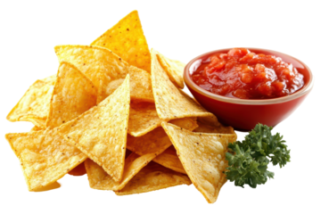 Delicious nacho chips served with spicy chili salsa for a tasty snack