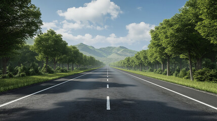Fototapeta premium Picturesque Mountain Road Framed by Sunlit Trees in Ultra HD
