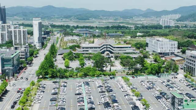 Aerial veiw of Asan City Hall, Republic of Korea