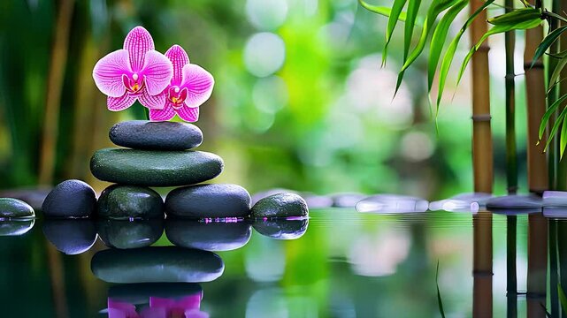 zen stones and orchid