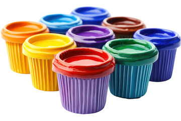 Colorful watercolor paint pots arranged  for creative projects