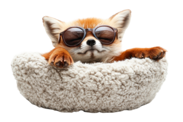 A fox at a school desk raising its paw in excitement during class