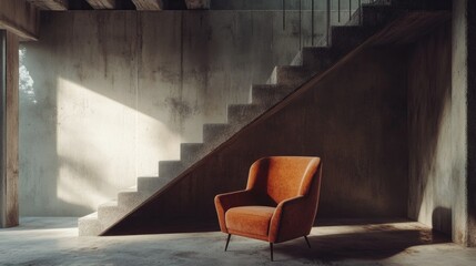 Modern Living Space with Staircase and Armchair