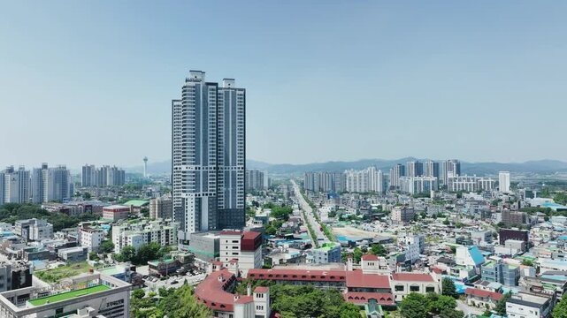 The city center of Asan from the aerial view