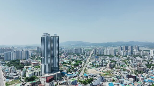 The city center of Asan from the aerial view