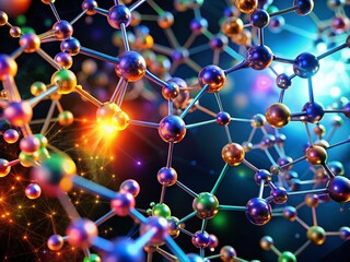 Glowing Molecular Structures Intertwined in Dark Space, Creating a Mesmerizing Display of Light and Energy, Perfect for Science, Technology, and Abstract Themes