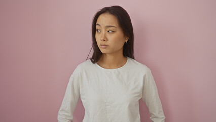 Obraz premium Woman looking serious over isolated pink background wearing white blouse