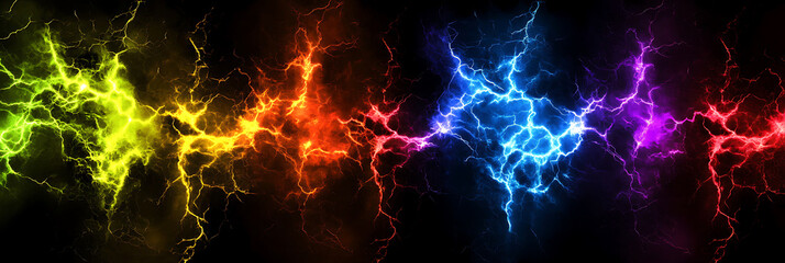 Fototapeta premium Multi-colored lightning, panorama wallpaper, the beauty of natural phenomena
