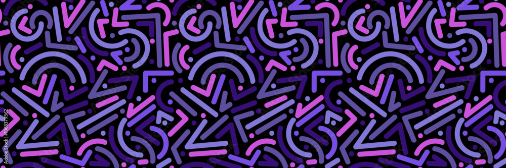 Poster dark abstract retro purple geometric vector pattern banner, seamless repeating background, horizonta
