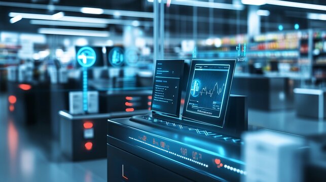 Modern Retail Checkout with Digital Displays