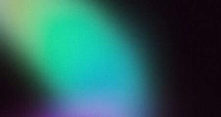 Abstract vignette color gradient grainy backdrop design. Green blue purple color dark vibrant shaped noisy gradient, glowing color flow, bright shine, noise texture, cover, banner, poster