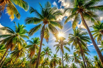 Stunning Palm Trees Silhouetted Against a Bright Blue Sky: A Tropical Paradise Landscape Photography Scene