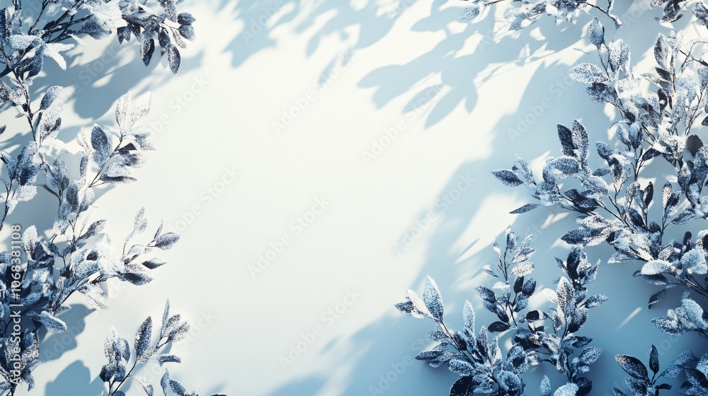 Poster snowy branches framing a white background with soft shadows