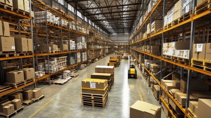 Efficient supply chain management layout, with streamlined transportation, warehousing, and resource allocation, showcasing logistics optimization, perfect for educational content or presentations