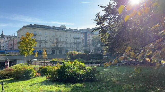 Theatre Theatre in Krakow, Poland. panorama picture of Theatre and its outside garden.