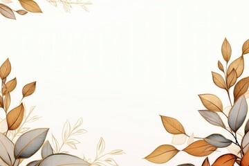 gold brown leaves beige background with copy space