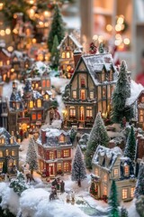Fototapeta premium Miniature christmas village setting creating festive holiday spirit