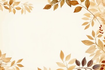 gold brown leaves beige background with copy space