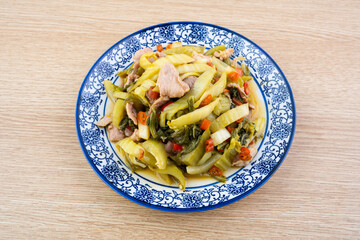 Chinese food: pickled cabbage and fried meat