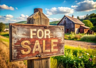 Vintage Rustic Wooden For Sale Sign with Weathered Charm for Real Estate Listings, Home Sales, and Property Advertisements
