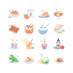 Vibrant vector illustrations of various foods and beverages, ideal for menus, recipes, and culinary themed designs