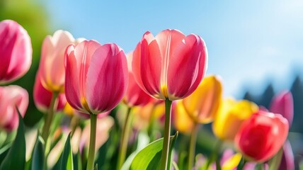 Obraz premium Vibrant Tulip Field in Spring: A Colorful Display of Nature's Beauty