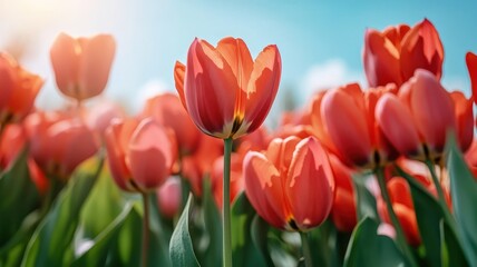 Vibrant Tulip Field in Spring: A Colorful Display of Nature's Beauty
