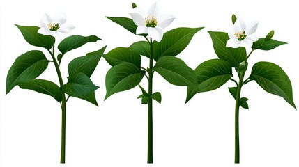 Obraz premium Elegant White Flowers Green Leaves Botanical Illustration Nature Photography