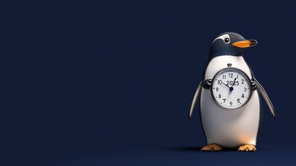 A Penguin Holding a Clock with 2025