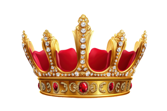 Hand-drawn sketch of an ornate king's crown with red and gold details - Powered by Adobe