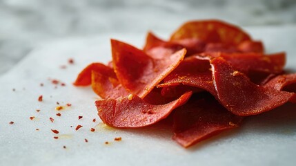 Spicy Red Pepper Slices on White Surface