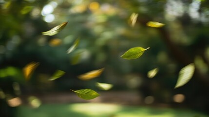 Obraz premium Vibrant Green Leaves in Motion from Gentle Breeze