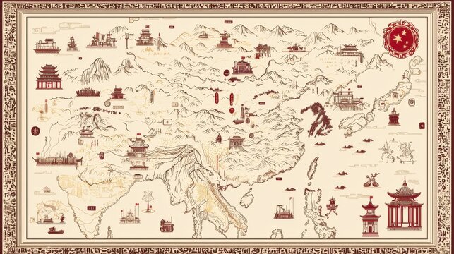 Discover the joyful monkey on an ancient map of china explore traditional gigapixel text shapes and cultural richness