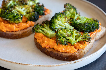 Delicious Healthy Toast with Roasted Broccoli for Breakfast