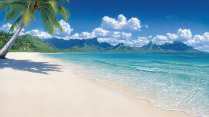 Naklejka premium serene tropical landscape featuring crystal clear waters and lush mountains