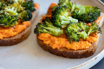 Delicious Healthy Toast with Roasted Broccoli for Breakfast