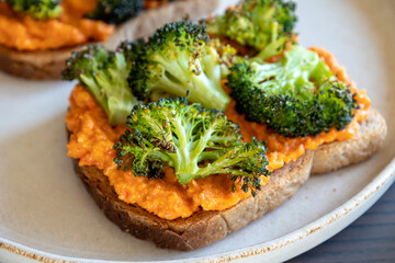 Delicious Healthy Toast with Roasted Broccoli for Breakfast