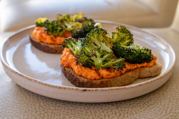 Delicious Healthy Toast with Roasted Broccoli for Breakfast