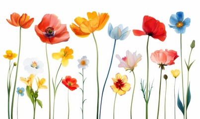 Fototapeta premium Collection of grunge oil painted summer flowers isolated on white background