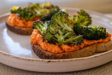 Delicious Healthy Toast with Roasted Broccoli for Breakfast
