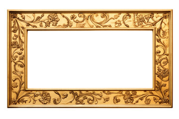 Antique wooden frame with gold paint in isolated transparent background