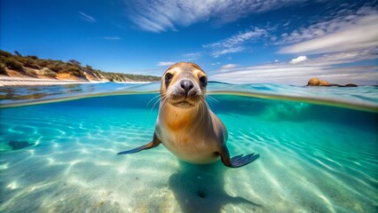 Majestic Australian Sea Lion Swimming Gracefully at Seal Bay on Kangaroo Island, Capturing the Essence of Marine Life in Stunning Natural Habitat