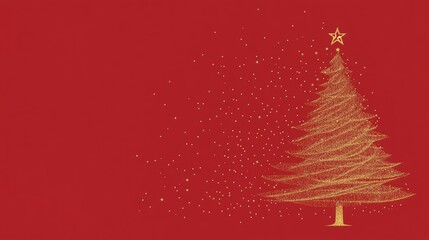 Traditional Christmas tree in a red and gold theme, with copy space available on the right side for festive greetings.