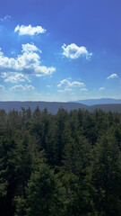 Panoramic view of forested mountains in Poland and the Czech Republic.