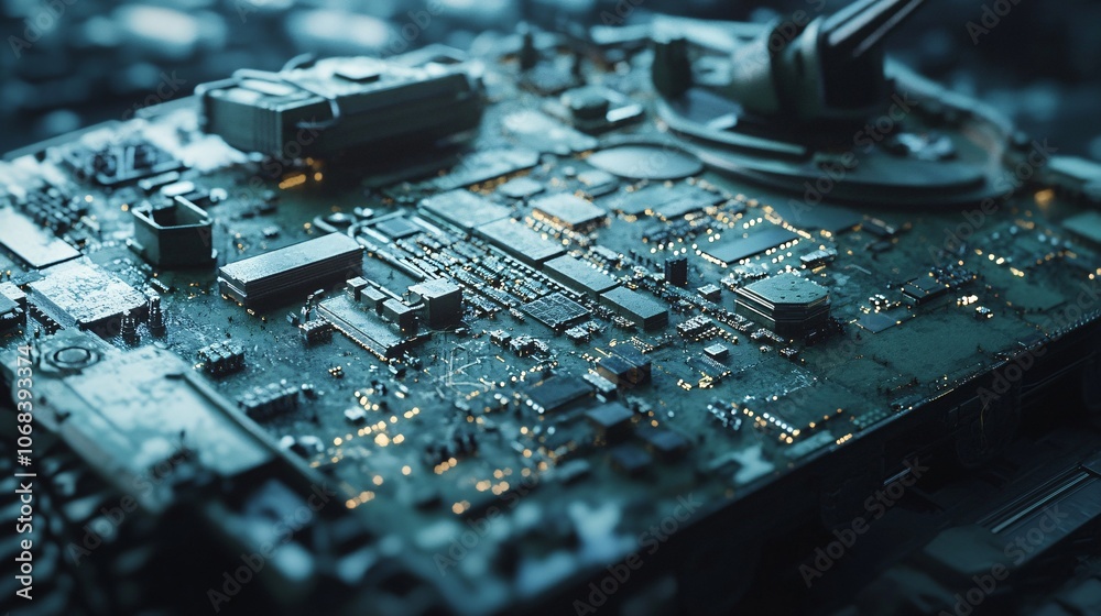 Poster Futuristic circuit board showing computing power and technology