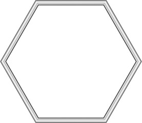 Hexagon silver frame. Isolated luxury hexagon silver grey border. Silver hexagon frame mockup design element. Vector illustration.
